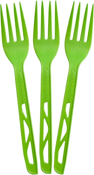 Compostable Forks - Made from Corn - Box of 200 (7.7 Inches) - Green - Large, Heavyweight, Plant based, Non-GMO, Earth Friendly, Heavy Duty, Heat Resistant, Biodegradable Cutlery
