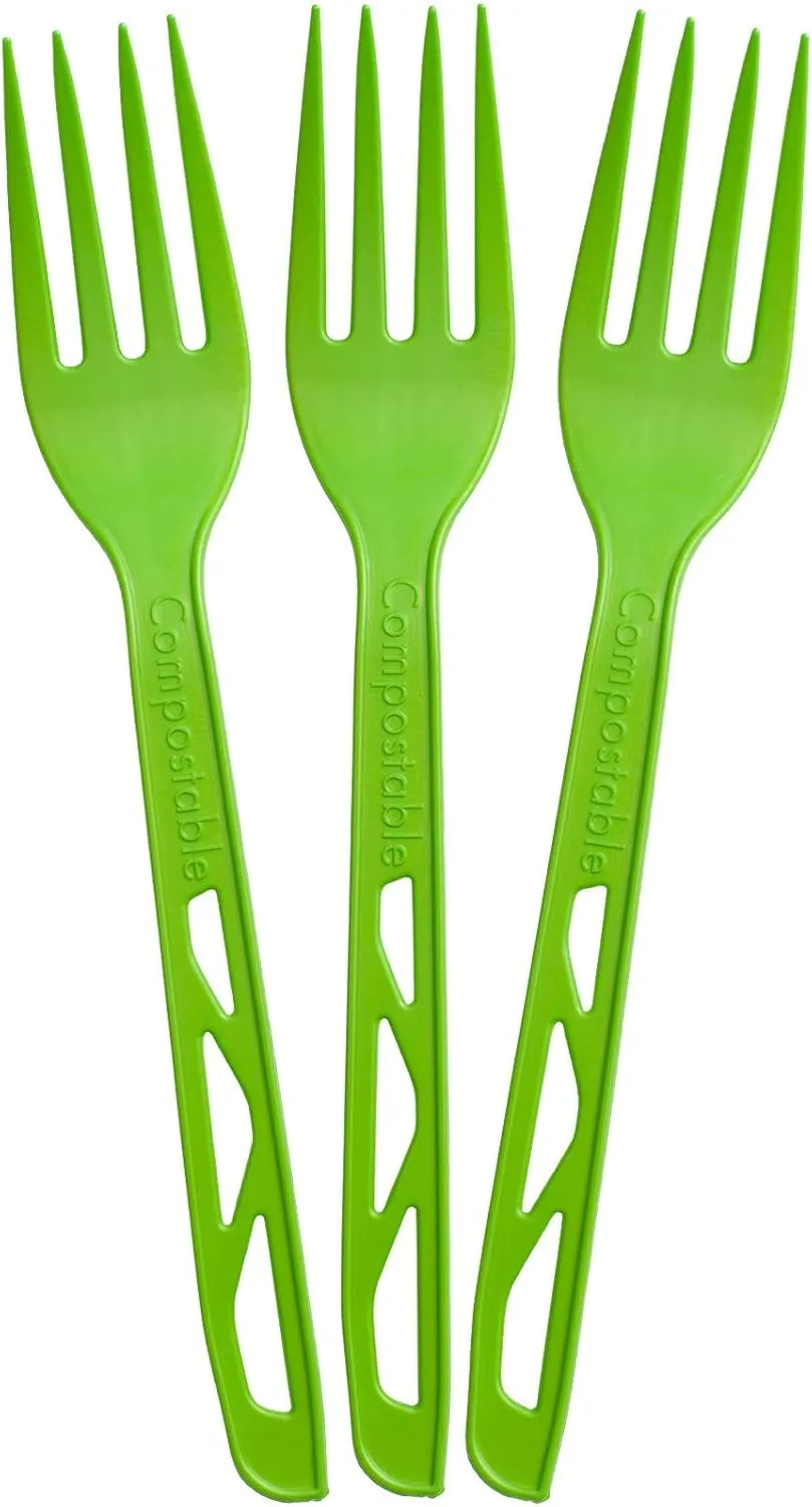 Compostable Forks - Made from Corn - Box of 200 (7.7 Inches) - Green - Large, Heavyweight, Plant based, Non-GMO, Earth Friendly, Heavy Duty, Heat Resistant, Biodegradable Cutlery