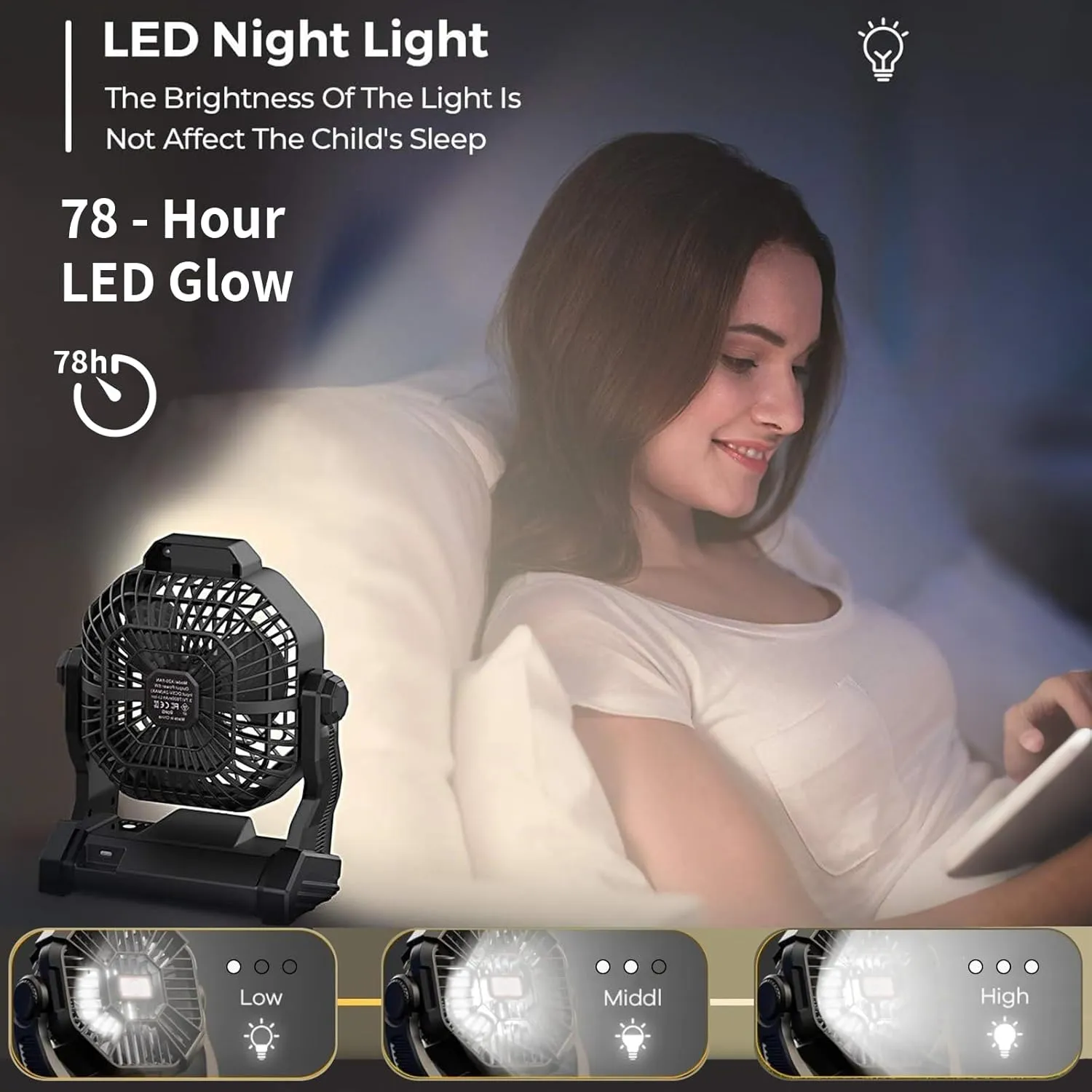 CONBOLA Portable Fan Rechargeable, 25400mAh Cordless Battery Powered Fan with LED Lantern, USB C Battery Operated for Travel Bedroom Home Camping Tent Office Beach Desk Fishing Table