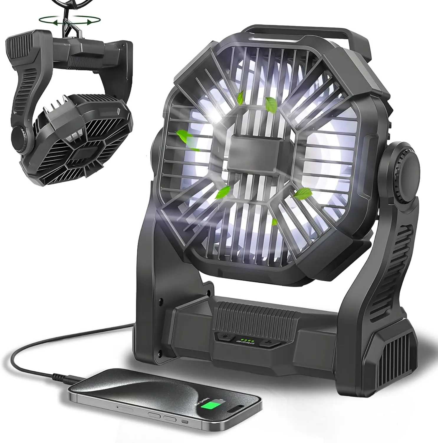 CONBOLA Portable Fan Rechargeable, 25400mAh Cordless Battery Powered Fan with LED Lantern, USB C Battery Operated for Travel Bedroom Home Camping Tent Office Beach Desk Fishing Table