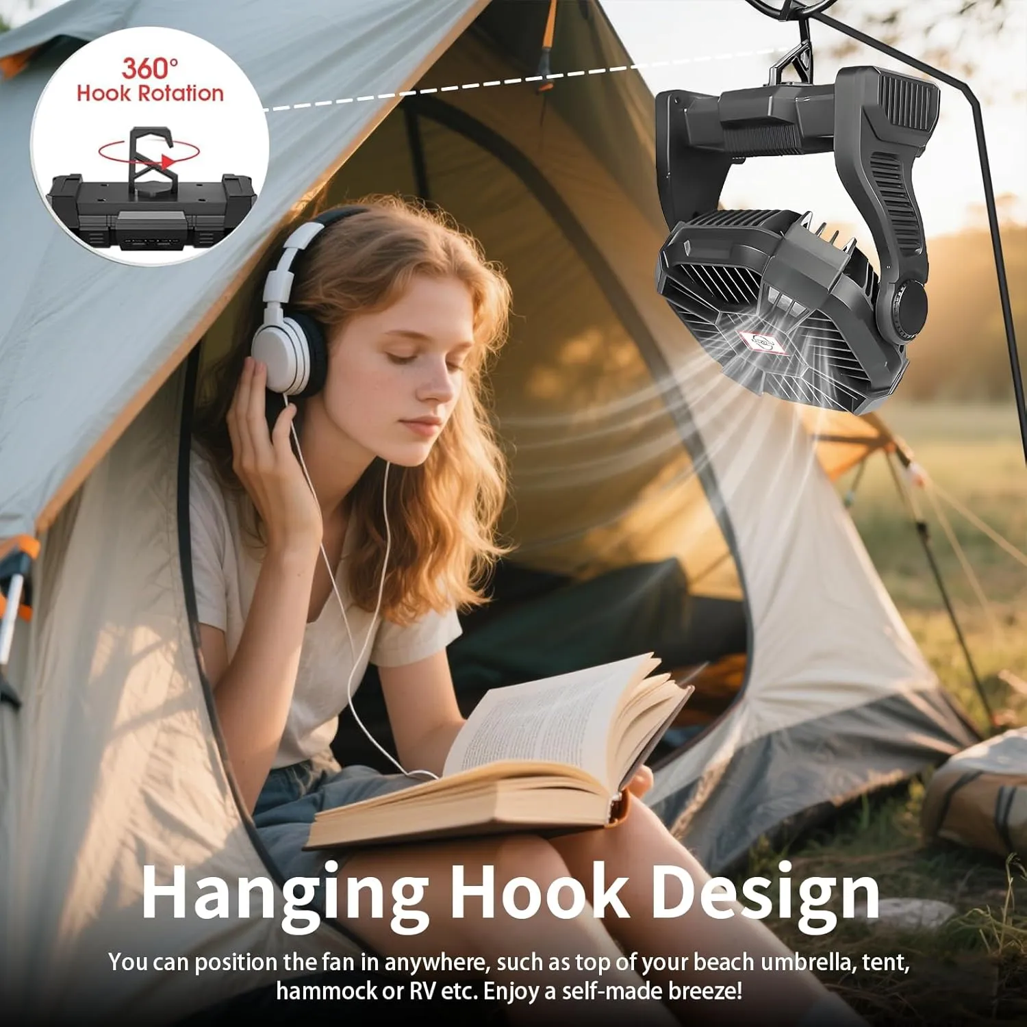 CONBOLA Portable Fan Rechargeable, 25400mAh Cordless Battery Powered Fan with LED Lantern, USB C Battery Operated for Travel Bedroom Home Camping Tent Office Beach Desk Fishing Table