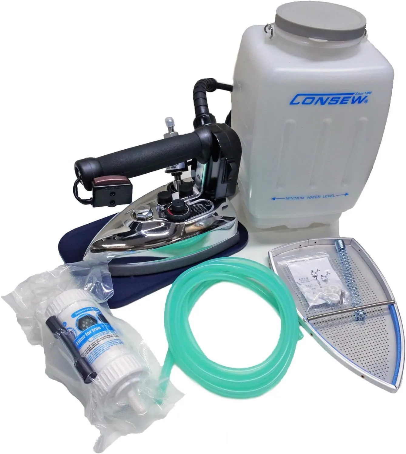 Consew CES-85AF Gravity Feed Commercial Electric Steam Iron Complete Set