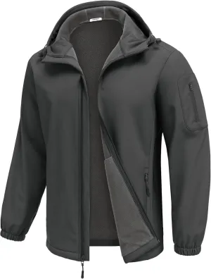 COOFANDY Men's Hooded Softshell Jacket Waterproof Fleece Lined Windbreaker Lightweight Outdoor Hiking Jacket