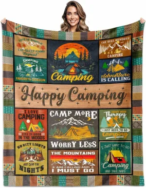 Cool Camping Gifts for Women, Camping Blanket, Woman Camping' Gift Camper Decor, Camp Blanket, Camping' Stuff, Camping's Decor for Camper, Blankets Gifts for Camping Lover 50X60 inch