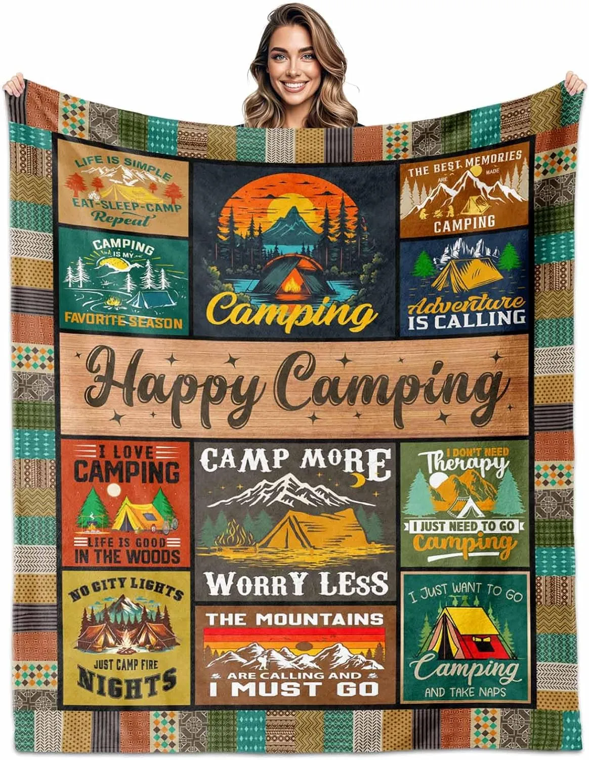Cool Camping Gifts for Women, Camping Blanket, Woman Camping' Gift Camper Decor, Camp Blanket, Camping' Stuff, Camping's Decor for Camper, Blankets Gifts for Camping Lover 50X60 inch