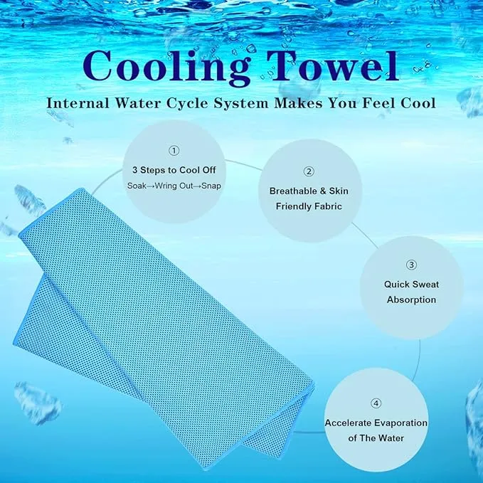 Cooling Towel,Vofler [4 Pack] Cool Towels Microfiber Chilly Ice Cold Head Band Bandana Neck Wrap (40"x 12") for Athlete Men Women Youth Kids Dogs Yoga Outdoor Golf Running Hiking Sports Camping Travel