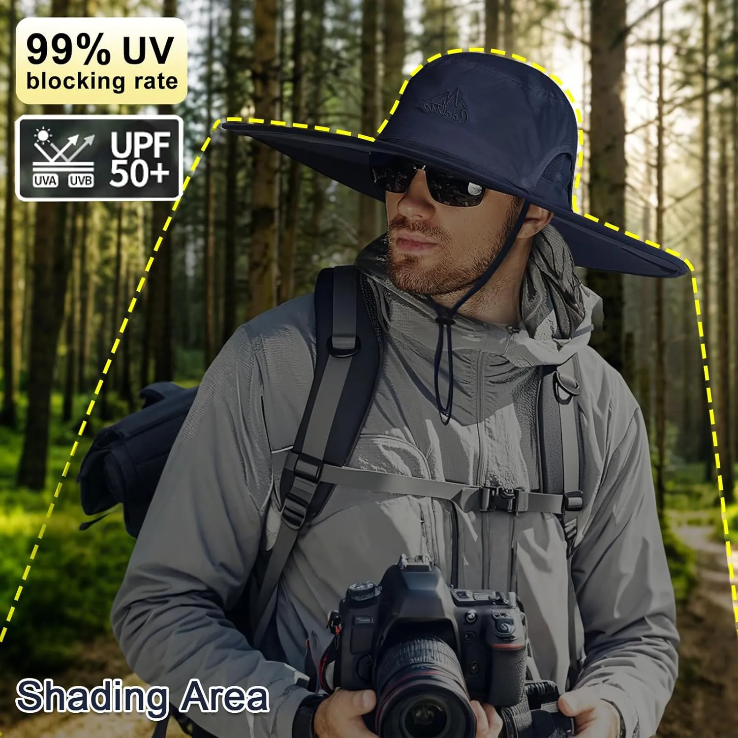 Cooltto Wide Brim Sun Hats with Waterproof Breathable for Fishing, Hiking, Camping，for Men Women Kids