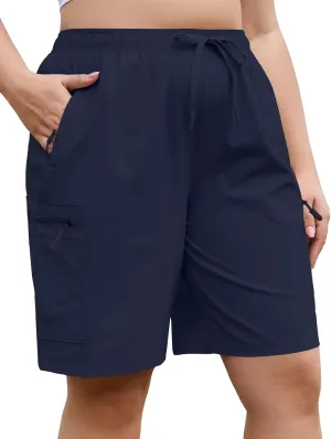 COOTRY Women's Plus Size 9'' Hiking Cargo Shorts Quick Dry Athletic Travel Golf Bermuda Shorts with Zipper Pockets