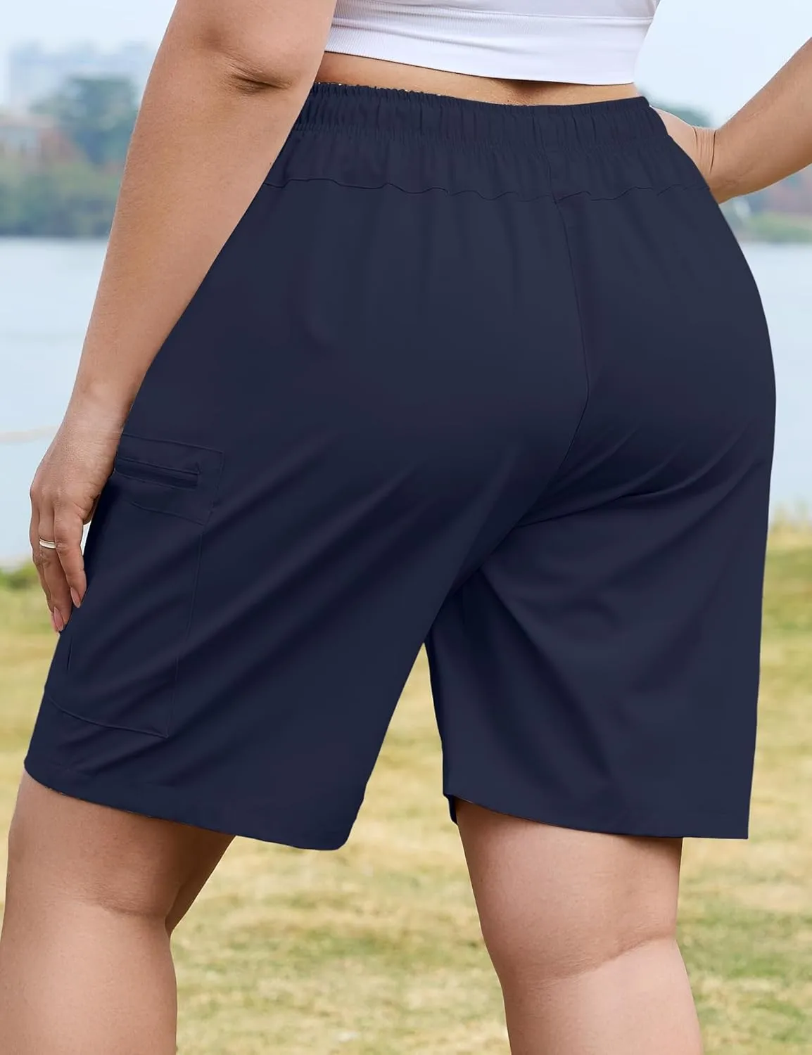 COOTRY Women's Plus Size 9'' Hiking Cargo Shorts Quick Dry Athletic Travel Golf Bermuda Shorts with Zipper Pockets