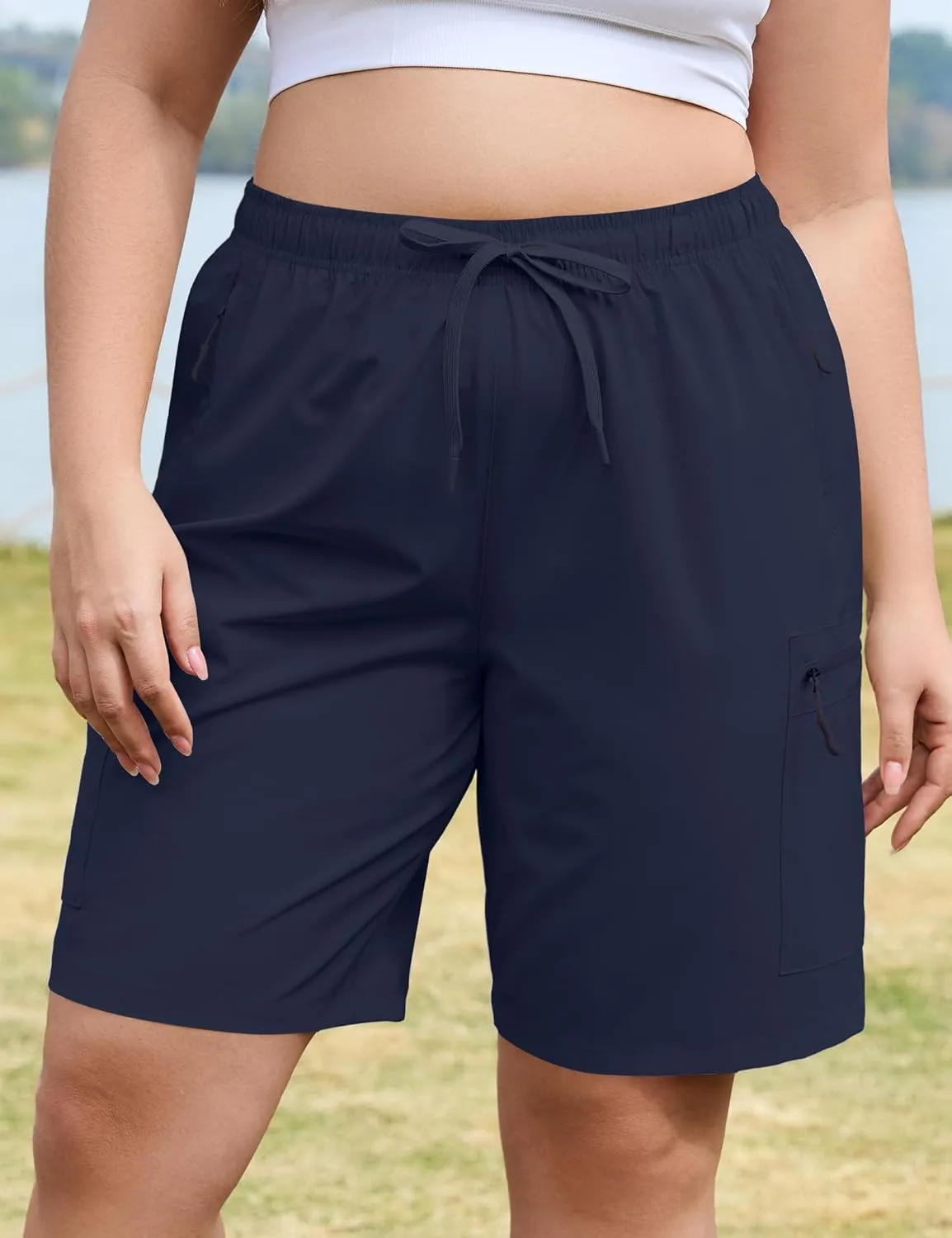 COOTRY Women's Plus Size 9'' Hiking Cargo Shorts Quick Dry Athletic Travel Golf Bermuda Shorts with Zipper Pockets