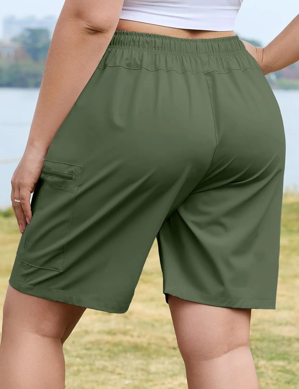 COOTRY Women's Plus Size 9'' Hiking Cargo Shorts Quick Dry Athletic Travel Golf Bermuda Shorts with Zipper Pockets