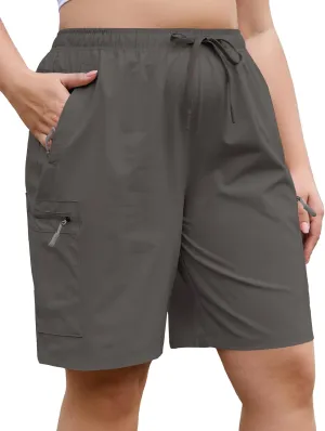 COOTRY Women's Plus Size 9'' Hiking Cargo Shorts Quick Dry Athletic Travel Golf Bermuda Shorts with Zipper Pockets
