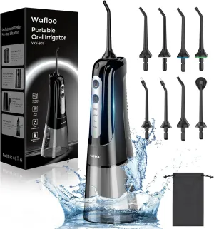 Cordless Water Dental Flosser for Teeth, with 8 Jet Tips, 300ML Tank Oral Irrigator Portable with 4 Modes IPX7 Waterproof Rechargeable Water Floss for Home Travel, Adults Teeth Cleaning (Black)