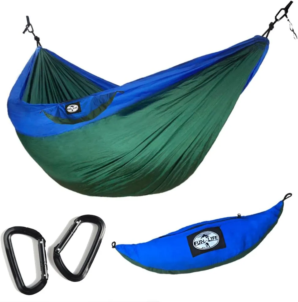 CozyMe Adult Double Nest Outdoor Camping Portable Parachute Hammock with Snag Free Aircrafe Grade Alum Alloy Carabiners Over 5000LBS Loading Capacity 100% Safe-Unique Design New
