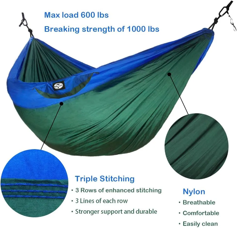 CozyMe Adult Double Nest Outdoor Camping Portable Parachute Hammock with Snag Free Aircrafe Grade Alum Alloy Carabiners Over 5000LBS Loading Capacity 100% Safe-Unique Design New