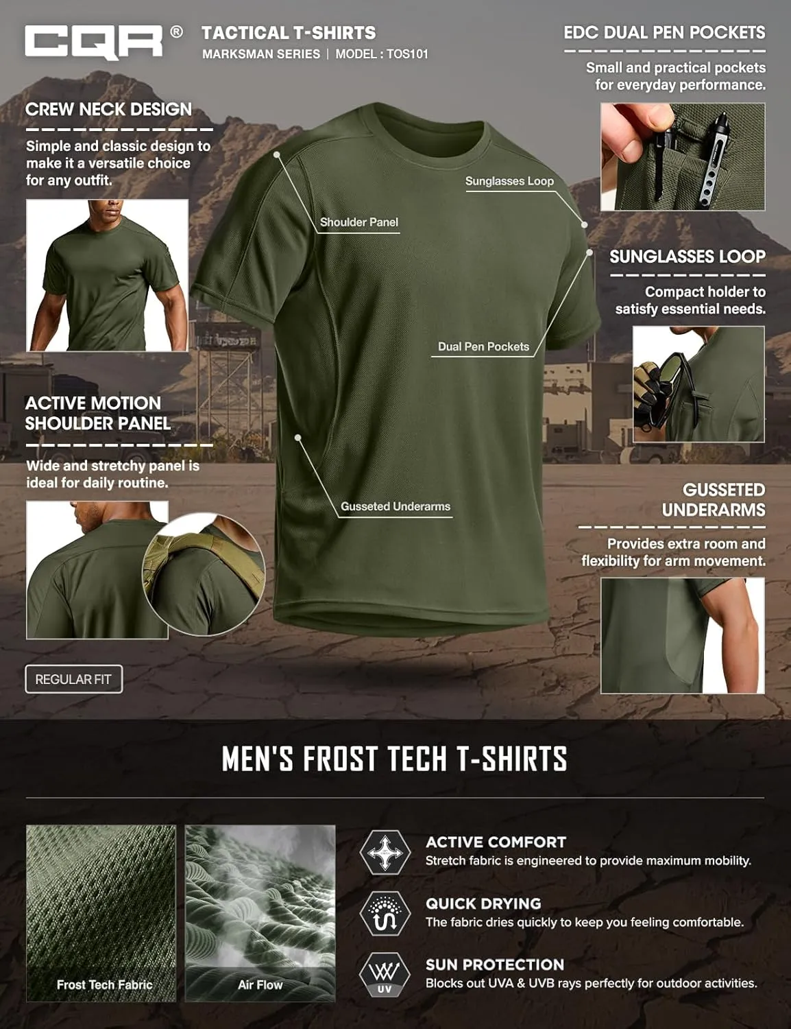 CQR Men's Short Sleeve Military Tactical T-Shirt, Athletic Gym Training Army Shirts, Outdoor Hiking Workout Shirt