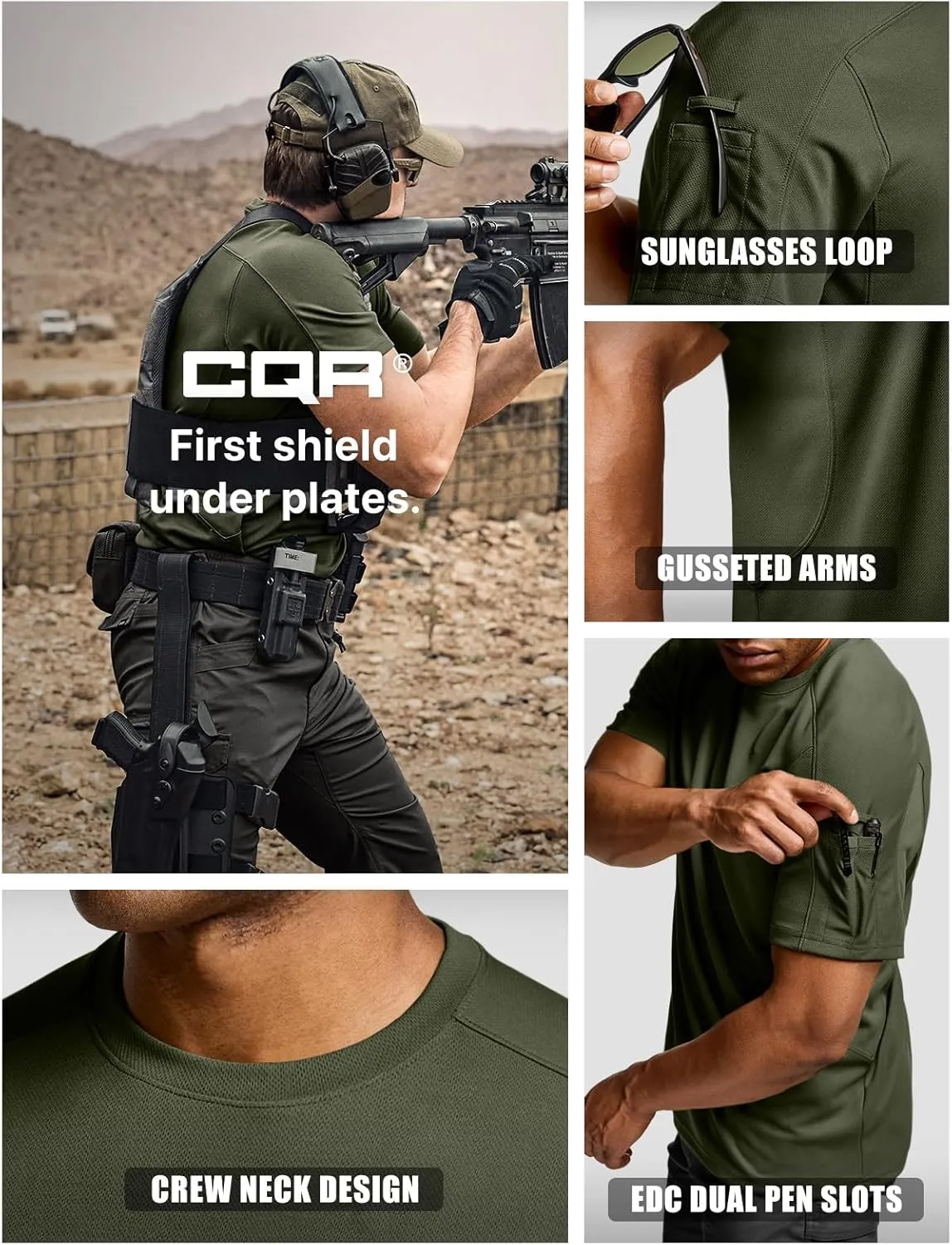 CQR Men's Short Sleeve Military Tactical T-Shirt, Athletic Gym Training Army Shirts, Outdoor Hiking Workout Shirt