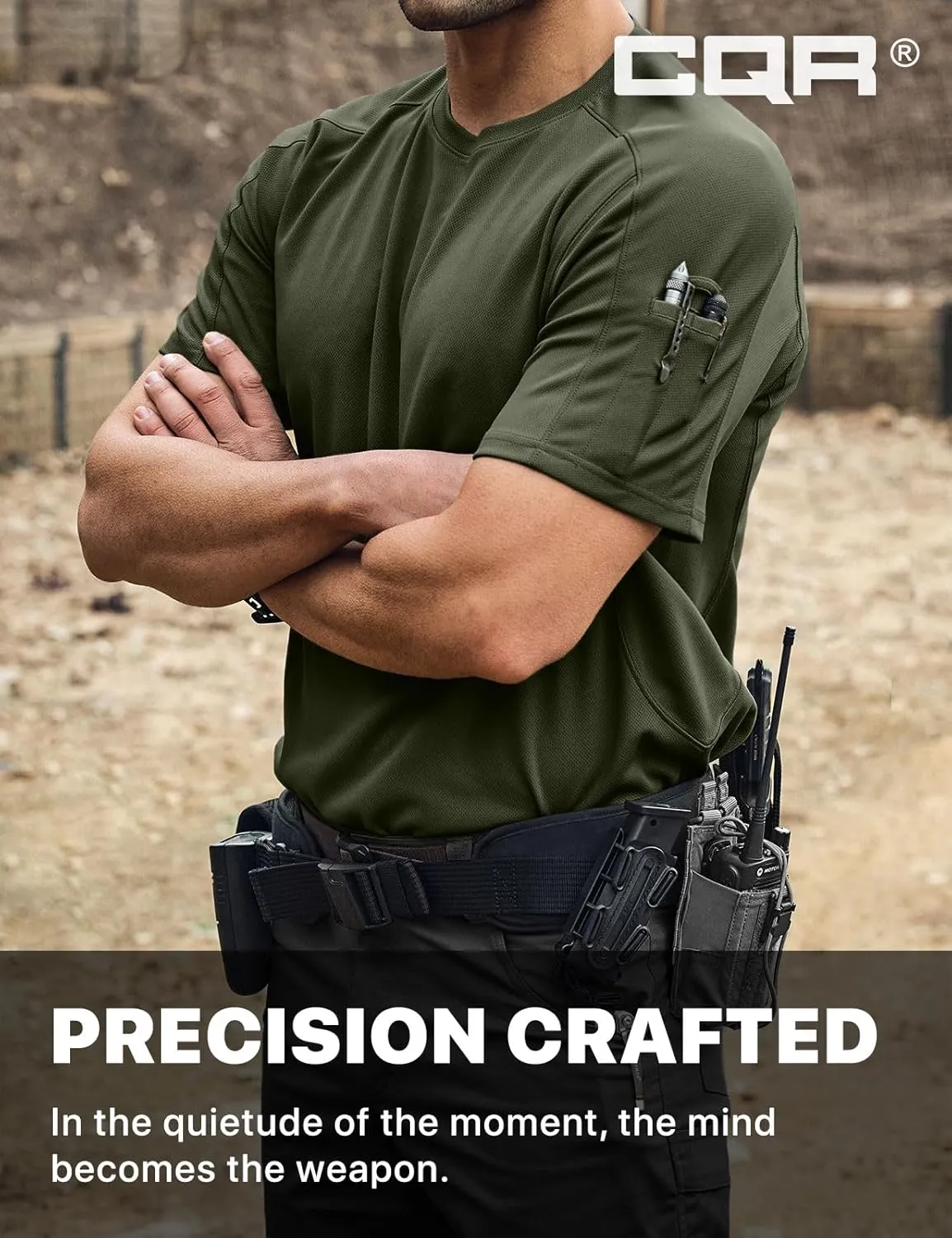 CQR Men's Short Sleeve Military Tactical T-Shirt, Athletic Gym Training Army Shirts, Outdoor Hiking Workout Shirt