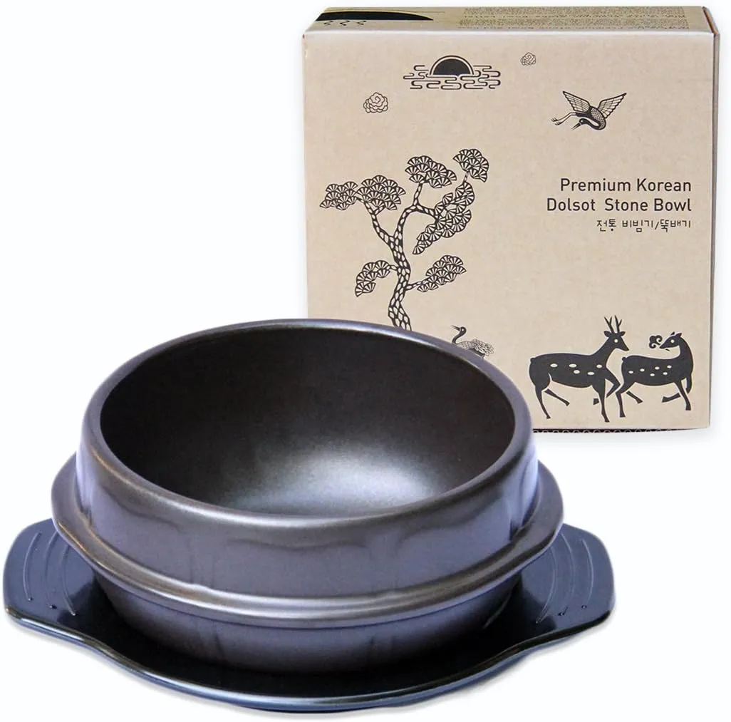 Crazy Korean Cooking Korean Stone Bowl (Dolsot), Sizzling Hot Pot for Bibimbap and Soup - Premium Ceramic (Medium - No Lid)