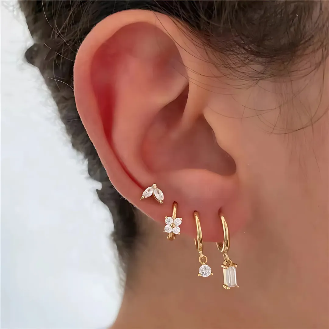 Crystal Flower Lantern Earring Set