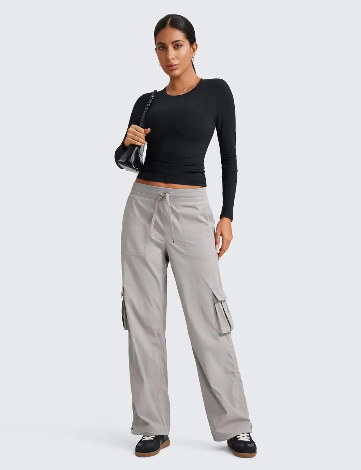 CRZ YOGA Lightweight Casual Cargo Pants for Women 30" Adjustable Ruched Straight Leg Travel Workout Athletic Hiking Joggers