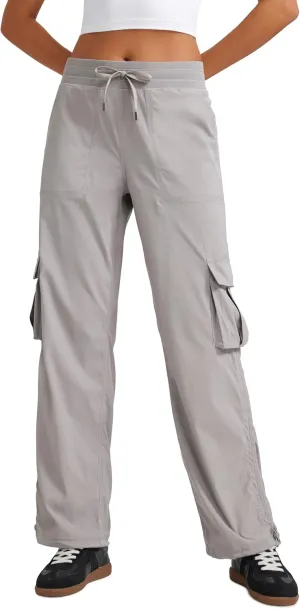 CRZ YOGA Lightweight Casual Cargo Pants for Women 30" Adjustable Ruched Straight Leg Travel Workout Athletic Hiking Joggers