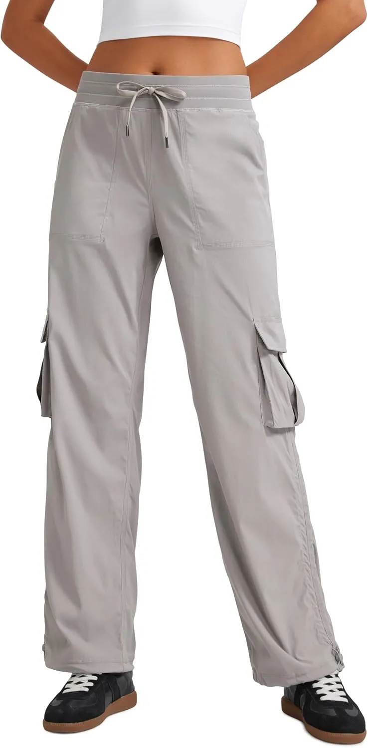 CRZ YOGA Lightweight Casual Cargo Pants for Women 30" Adjustable Ruched Straight Leg Travel Workout Athletic Hiking Joggers
