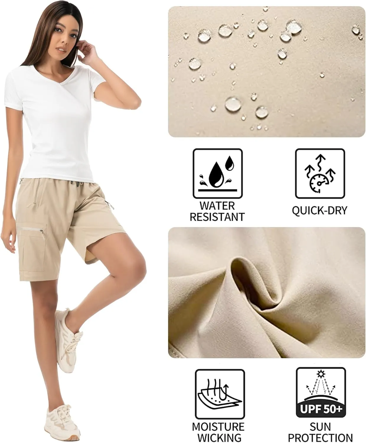 CT-Tebrun Women's Lightweight Hiking Cargo Shorts Quick Dry Breathable Summer Shorts Women Travel Athletic Golf with Pockets