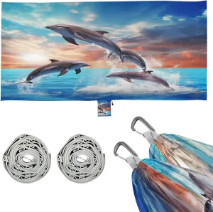 Cute Dolphins Camping Hammock, Single Portable Hammocks with Tree Straps & Attached Carry Bag, 330Lbs Capacity Perfect for Outside Indoor Hiking Beach Backpack Travel