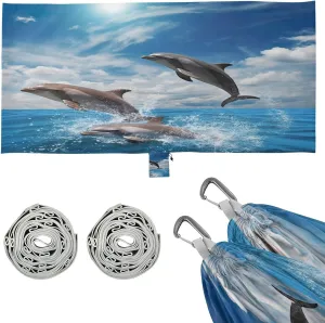 Cute Dolphins Camping Hammock, Single Portable Hammocks with Tree Straps & Attached Carry Bag, 330Lbs Capacity Perfect for Outside Indoor Hiking Beach Backpack Travel