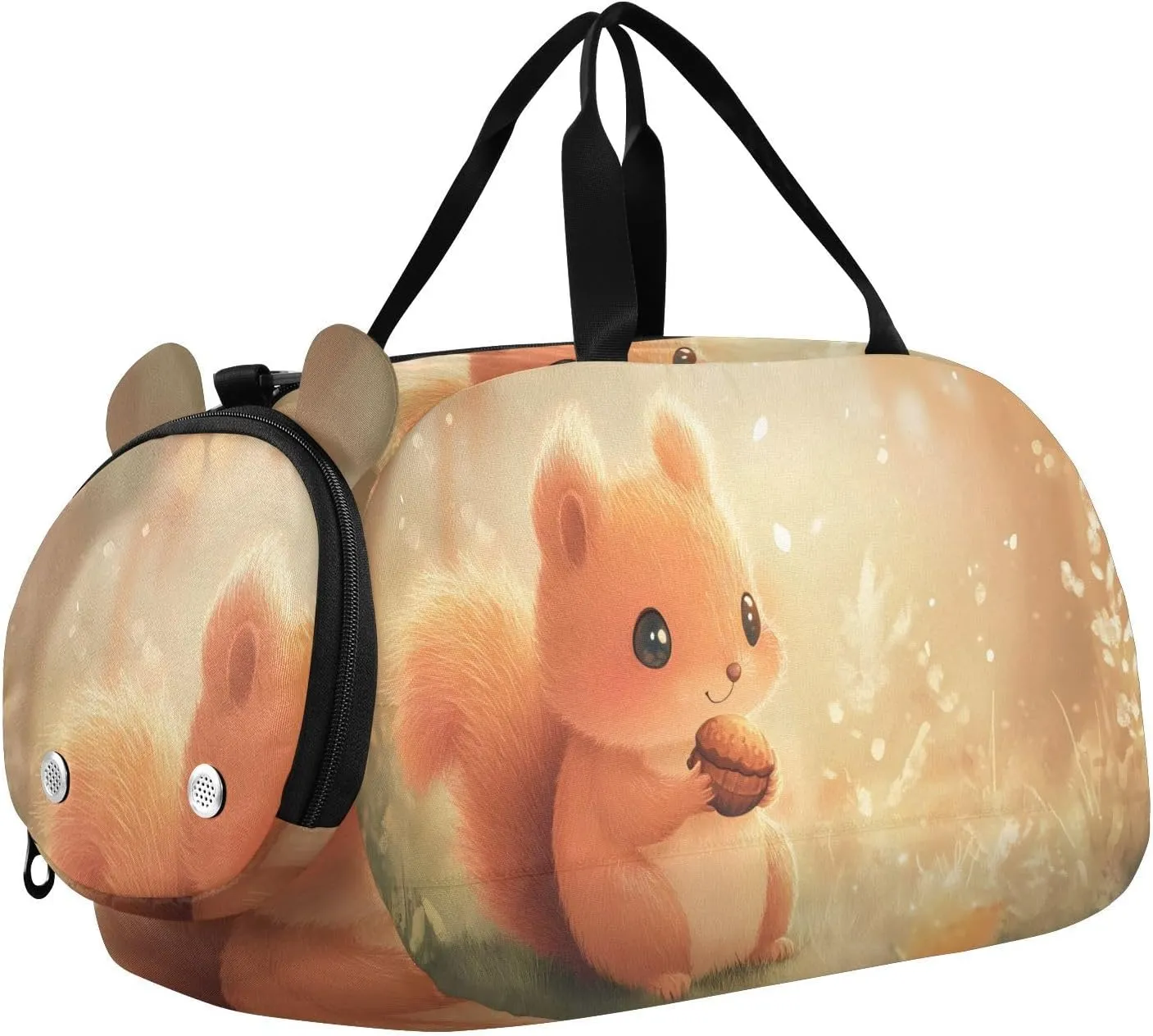 Cute Squirrel Illustration Youth Sports Duffel Bag with Ventilated Shoe Compartment|All-Season Lightweight Travel Gym Bag for Girls & Boys|Water-Resistant Gear Bag