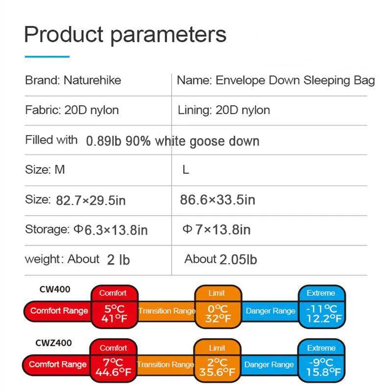 CW400 Goose Down Mummy Sleeping Bag
