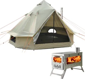 DANCHEL Outdoor B2I 4 Season Inflatable Tent with Hot Tent Wood Stove for All Year Living Camping Yurts for 2 Person, 3m/9.8ft