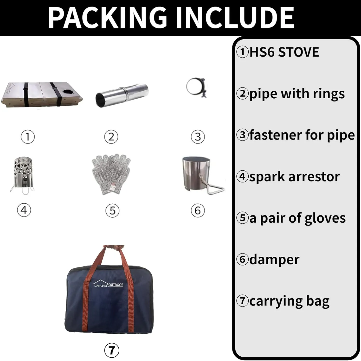 DANCHEL OUTDOOR HS6 Portable Tent Stove with Side Glass Secondary Combustion 304 Stainless Steel Hot Tent Stove with 6.5ft/2m Chimney Cooking Hunting