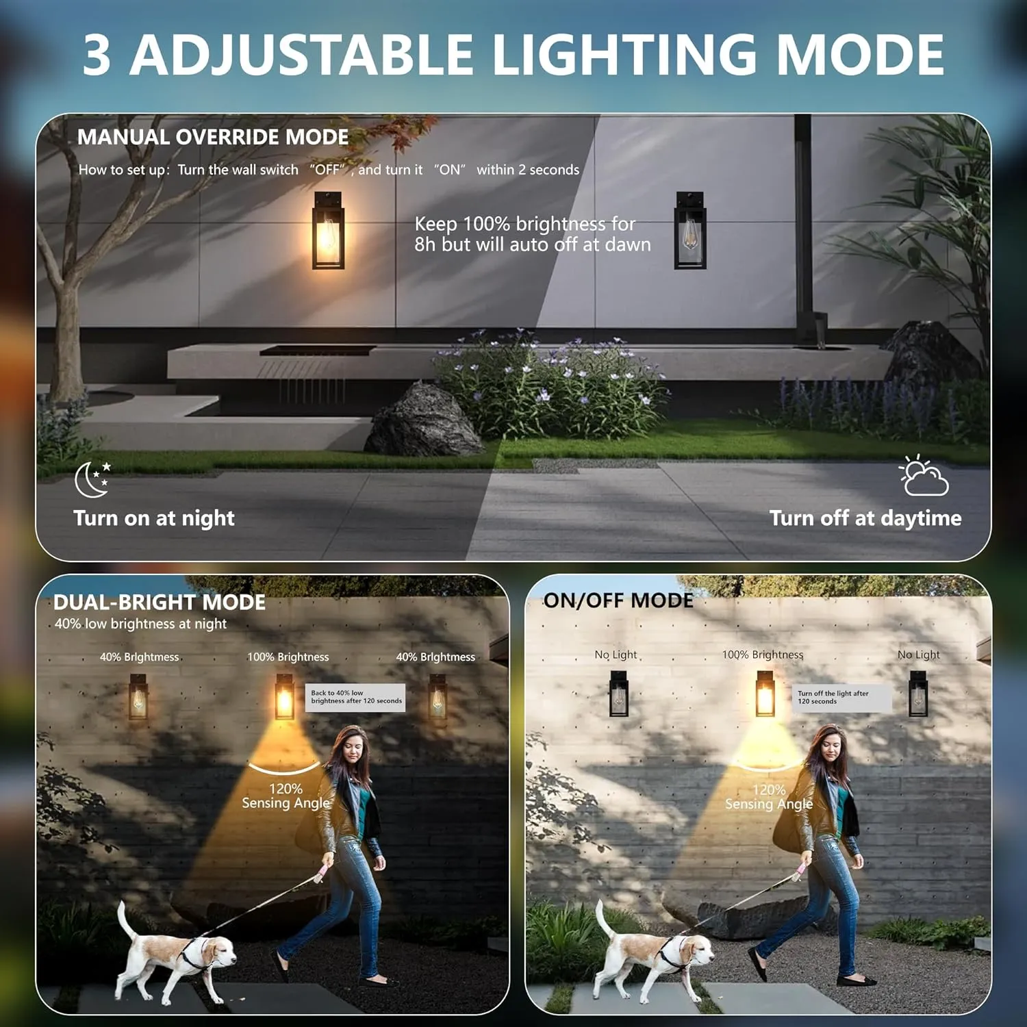 Dawn to Dusk Outdoor Sensor Motion Sensor Light Fixture Waterproof Porch Lights Anti-Rust Exterior Wall Mount Light Outdoor Wall Lantern for Patio Front Door Garage - 2 Pack