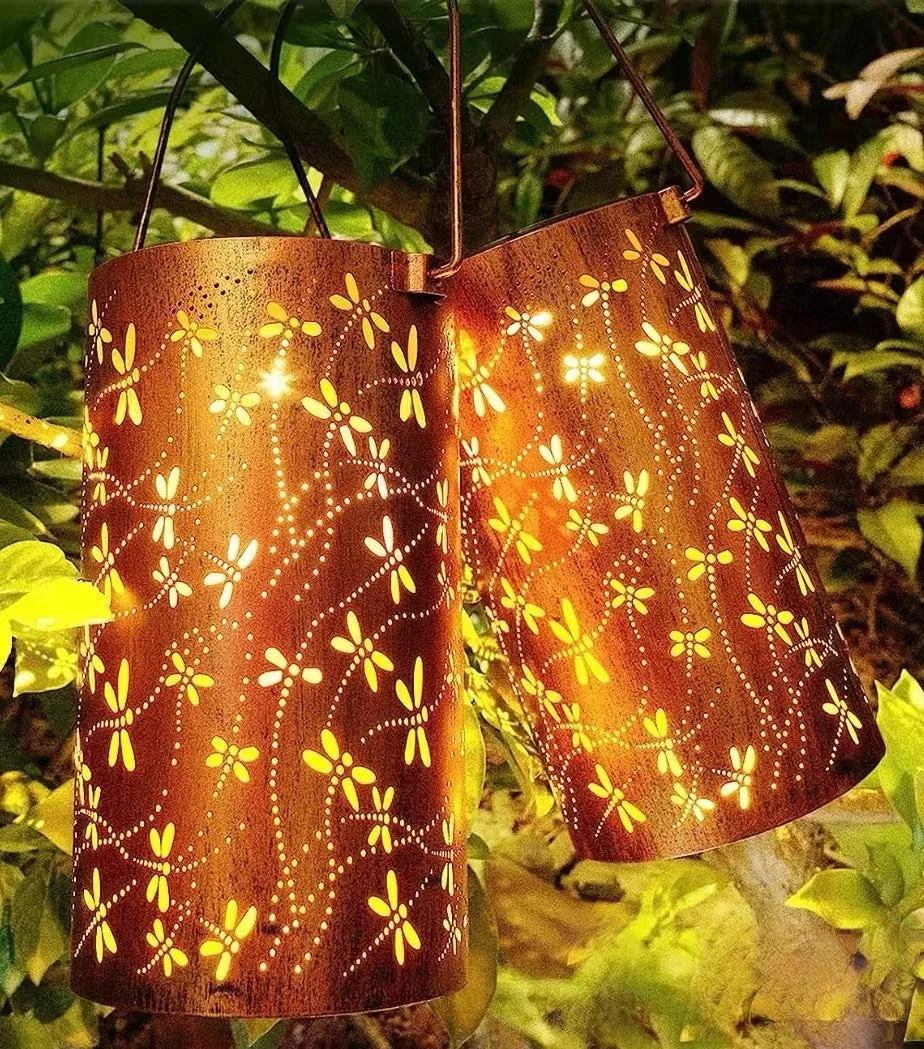 Decorative Iron Lamp Lantern Landscape Lantern Decoration Cylinder Courtyard Outdoor Wrought Waterproof Solar Hollow-out Garden Award-winning Flash sale