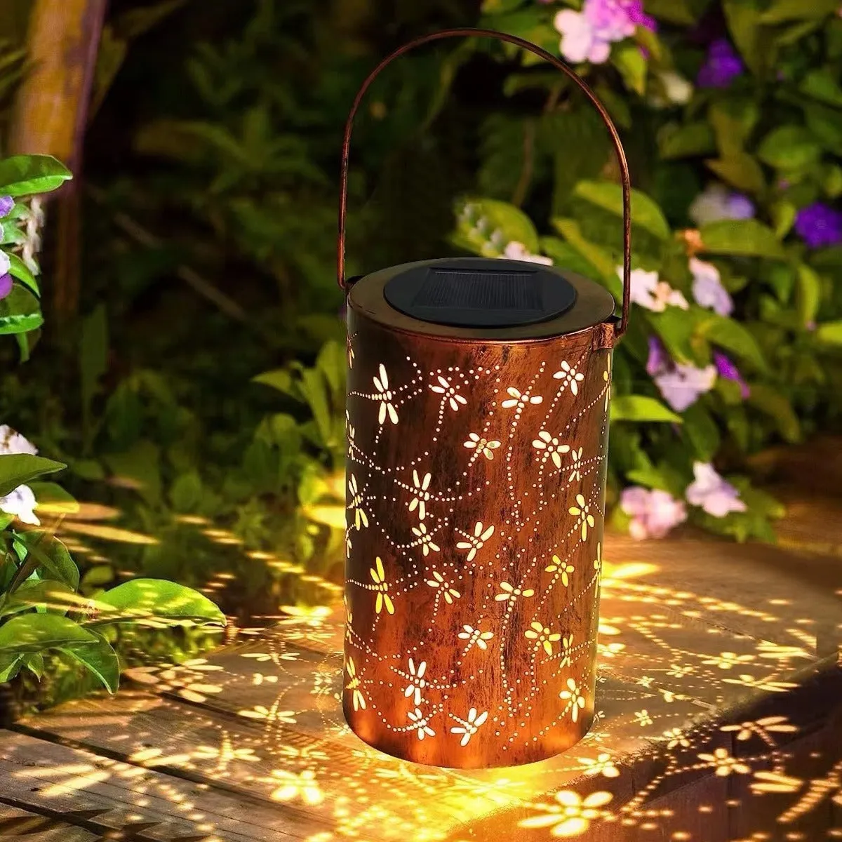 Decorative Iron Lamp Lantern Landscape Lantern Decoration Cylinder Courtyard Outdoor Wrought Waterproof Solar Hollow-out Garden Award-winning Flash sale