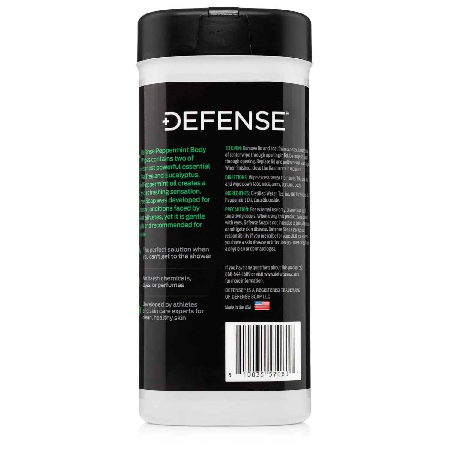 Defense Soap All Natural Peppermint Body Wipes with Tea Tree Oil | Wrestling, Combat, Camping, Gym, Post Workout Shower Wipes for Men and Women. 40 Count