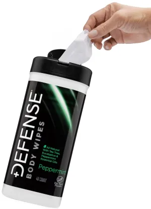 Defense Soap All Natural Peppermint Body Wipes with Tea Tree Oil | Wrestling, Combat, Camping, Gym, Post Workout Shower Wipes for Men and Women. 40 Count