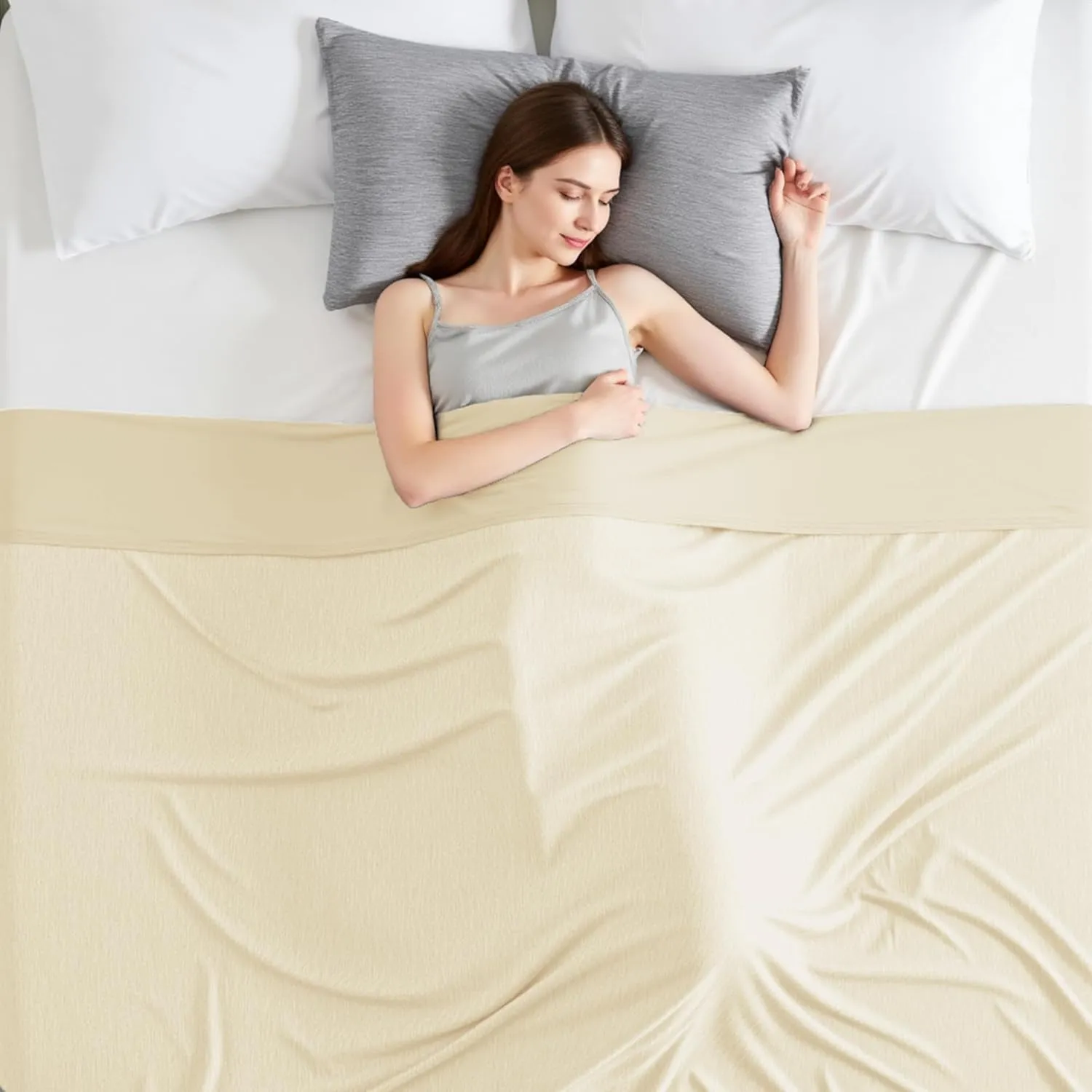 Degrees of Comfort Cooling Blanket Queen Size, Summer Cooling Blankets for Hot Sleepers, Q-Max>0.4 Cool Fiber, Cold Summer Bedding for Bed Couch Sofa, Beige 90"x90"