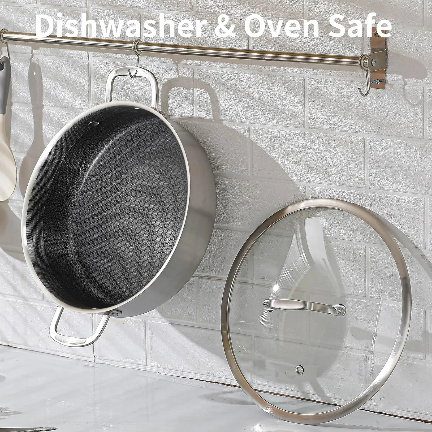DELARLO Tri-Ply Stainless Steel 7QT Saute Pan With Lid Nonstick, 12 Inch Deep Frying Pan, Large Skillet, Cooker Pan,Dishwasher & Oven Safe