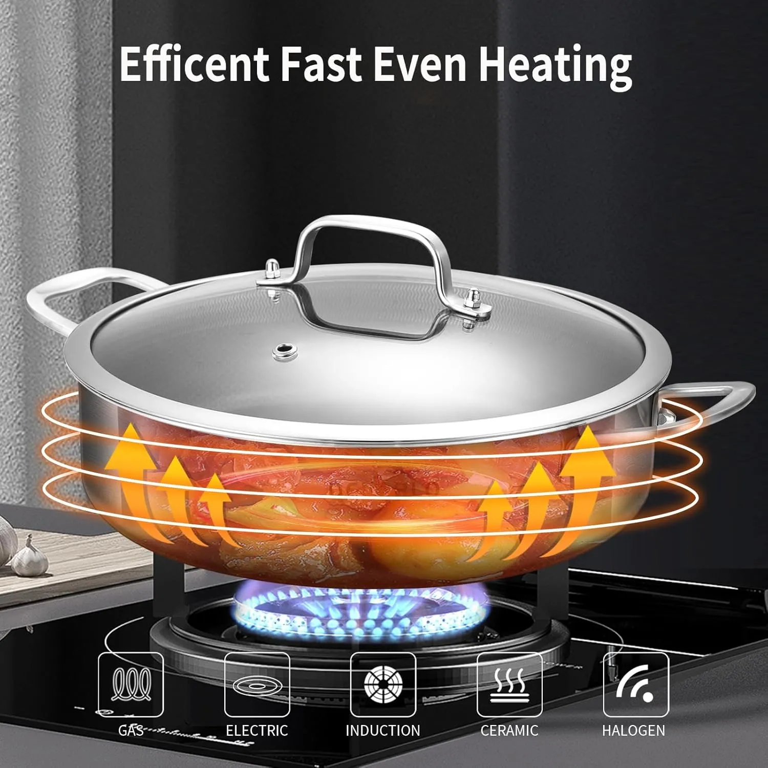 DELARLO Tri-Ply Stainless Steel 7QT Saute Pan With Lid Nonstick, 12 Inch Deep Frying Pan, Large Skillet, Cooker Pan,Dishwasher & Oven Safe