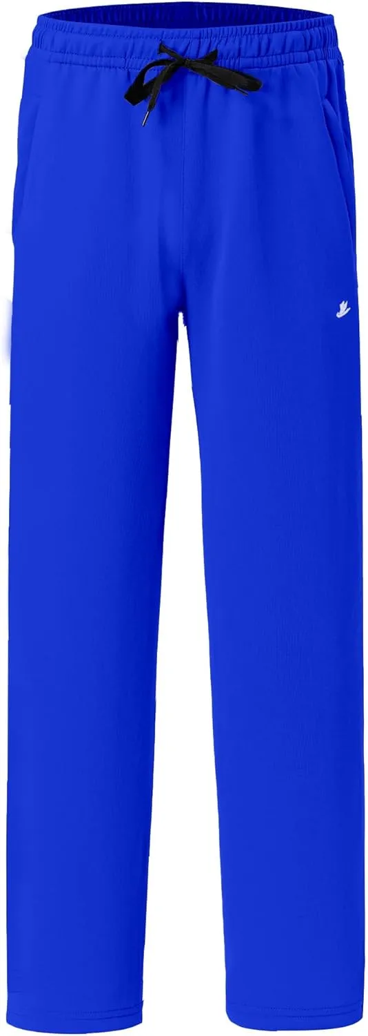 DEVOROPA Boys Sweatpants Open Bottom Water Resistant Youth Kids Track Athletic Running Pants Straight Leg Zipper Pockets