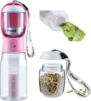 Dog Water Bottle with Food Container & Poop Bag Holder, Travel Water Bowl, Portable Pet Dispenser, Dog Stuff Accessories Items, Puppy Essentials Necessities for Yorkie Chihuahua Walking Hiking