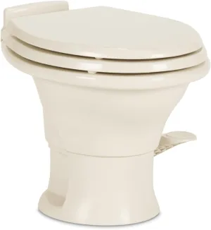 Dometic 311 Gravity Flush Toilet | Bone | Low Profile | Slow- Close Seat | Power Flush, Foot Pedal Flush Operation | 13.5" Seat Height for Compact Areas