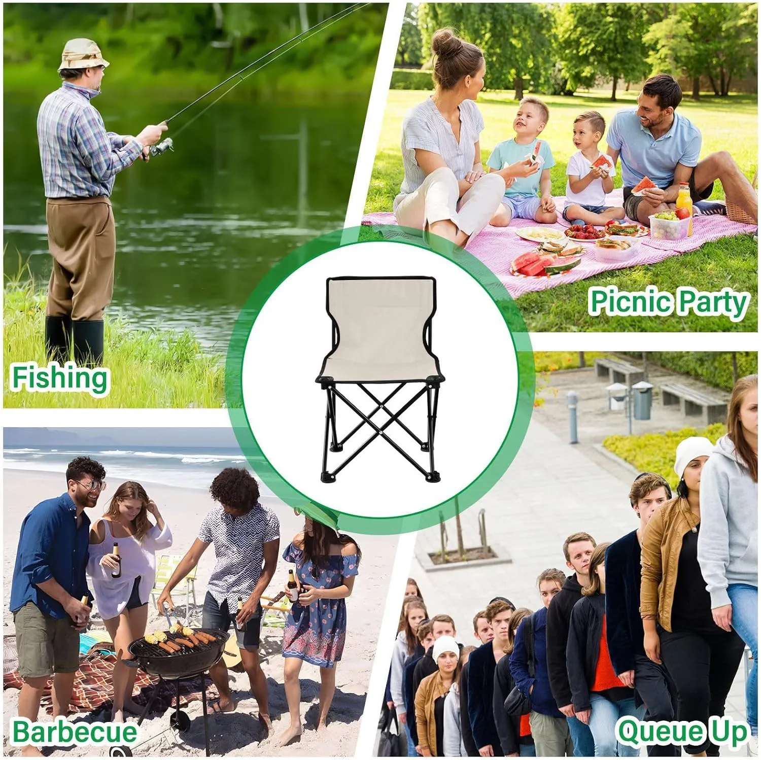 DOMIKING Beige Kids' Portable Camping Chairs for Outdoor Lawn Chair with Carry Bag Folding Chair for Camping Picnic Beach