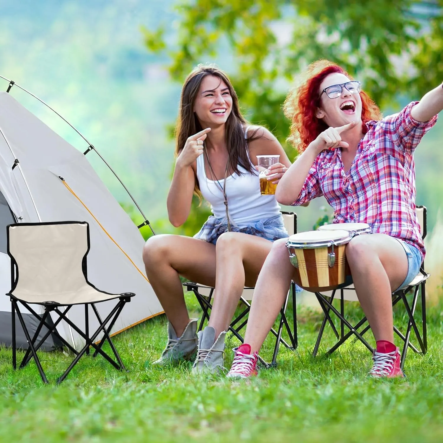 DOMIKING Beige Kids' Portable Camping Chairs for Outdoor Lawn Chair with Carry Bag Folding Chair for Camping Picnic Beach