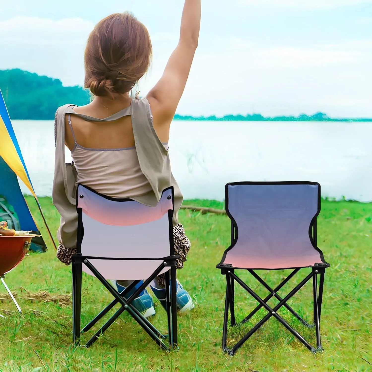 DOMIKING Blue Pink Gradient Kids' Portable Camping Chairs for Outdoor Lawn Chair with Carry Bag Folding Chair for Hiking Camping Travel