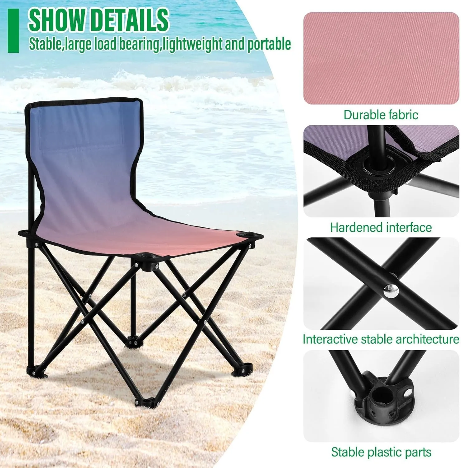 DOMIKING Blue Pink Gradient Kids' Portable Camping Chairs for Outdoor Lawn Chair with Carry Bag Folding Chair for Hiking Camping Travel