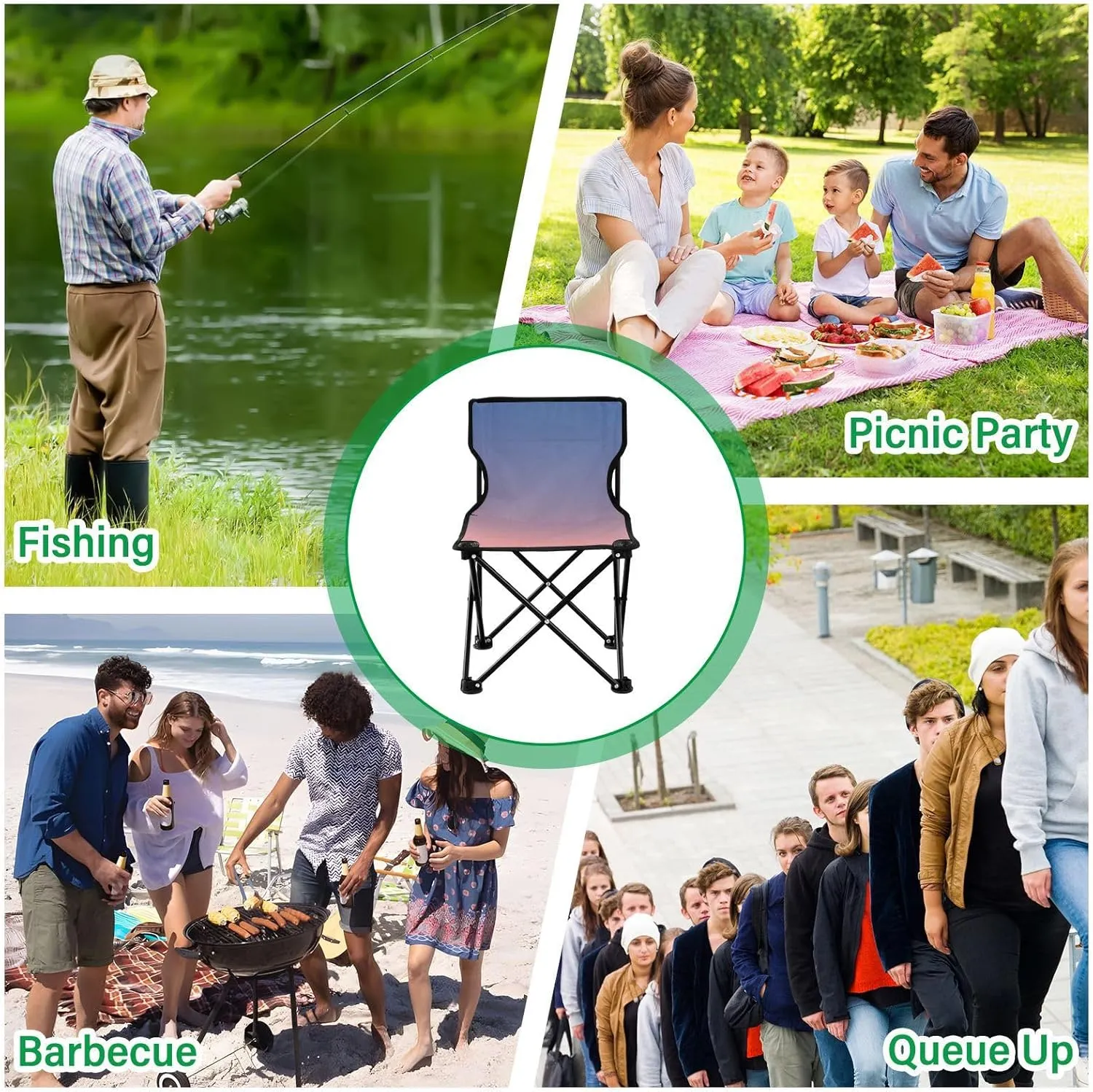 DOMIKING Blue Pink Gradient Kids' Portable Camping Chairs for Outdoor Lawn Chair with Carry Bag Folding Chair for Hiking Camping Travel